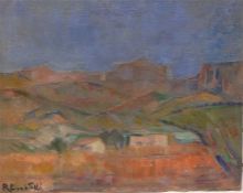 Raffaello Locatelli (1915-1984) Oil on canvas  "Passaggio", hillside landscape with building, signed