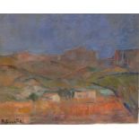 Raffaello Locatelli (1915-1984) Oil on canvas  "Passaggio", hillside landscape with building, signed