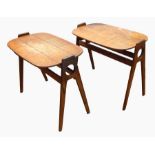 Pair of Moveis Cimo occasional tables,  each with inlaid rounded rectangular top on pierced