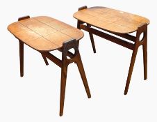 Pair of Moveis Cimo occasional tables,  each with inlaid rounded rectangular top on pierced