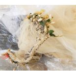 1920's gauze veil, natural colour with waxed fruit and flowers head headdress (damaged) and a