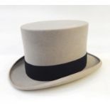 Grey top hat made by Austin Reed of Regent Street, with the initial 'ASGL' and a lady's riding