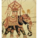 Eric Suriya Sena  Ceremonial elephant on fabric and four Thai/South East Asian pictures