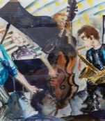 Hilary Rosen MA RCA ( - ) - Watercolour, musicians incl. pianist and saxophonist, label to