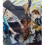 Hilary Rosen MA RCA ( - ) - Watercolour, musicians incl. pianist and saxophonist, label to