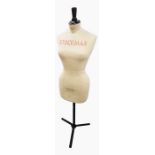 Stockman vintage dressmaker's dummy, cloth body, wooden head and stand, size 42