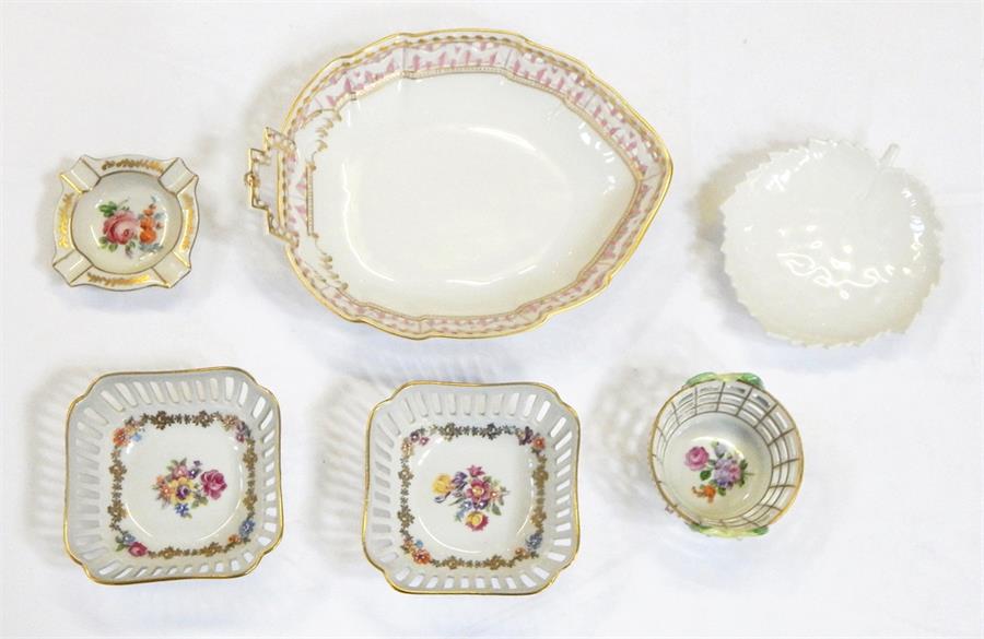 Quantity of modern Dresden, Berlin and other continental porcelain to include leaf-shaped dish