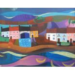 Diane S Griffiths  Acrylic on board "The Mermaid", water front with houses, 33cm x 41cm