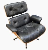 Charles and Ray Eames for Herman Miller - 'Eames Lounge Chair' with leather back, seat and arm rests