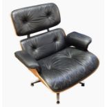 Charles and Ray Eames for Herman Miller - 'Eames Lounge Chair' with leather back, seat and arm rests