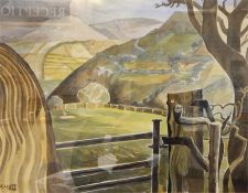 Reginald James Lloyd (1926) (RI)  Watercolour drawing "In the Black Mountains II", with message of