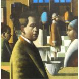 Stephen Mangan (1964) Oil on canvas  "The Corner Cafe 1964", figures in cafe, labelled verso, 48.5cm