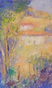 Roy Hewish (1929) Acrylic on board  "Nr Lugon Fronsac Gironde", signed 38cm x 23cm