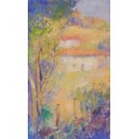 Roy Hewish (1929) Acrylic on board  "Nr Lugon Fronsac Gironde", signed 38cm x 23cm