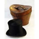 Early 20th century leather top hat box with named brass plaque to handle, containing Lincoln Bennett