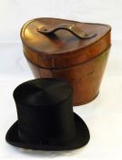 Early 20th century leather top hat box with named brass plaque to handle, containing Lincoln Bennett