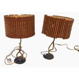 Pair of mid 20th century Brazilian brass and metal table lamps,  each of abstract design, approx