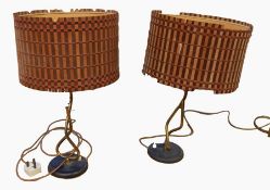 Pair of mid 20th century Brazilian brass and metal table lamps,  each of abstract design, approx