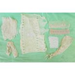 Large natural colour lace underskirt(?) with other assorted lace pieces, an Edwardian lace blouse