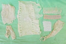 Large natural colour lace underskirt(?) with other assorted lace pieces, an Edwardian lace blouse