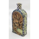 Amanda Popham (b.1954) 'Wild Animal' stoneware bottle vase, with chequered neck, the arched