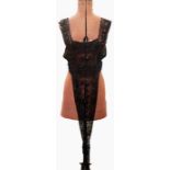 1890's-1900 black lace panel with bodice, embroidered with sequins, bugle beads and faux jet, the