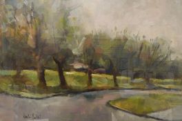 Aimé VALLAT (1912-1993) Oil on board  Tree lined path, signed, 27cm x 37cm