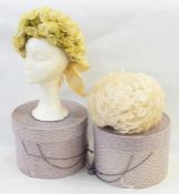 Late 1960's petal chiffon hat and another similar made with feathers, both with hat boxes, marked '