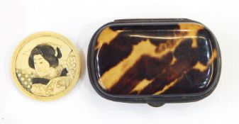 Victorian tortoiseshell and silver purse with compartments, blank cartouche and an ivorine Chinese