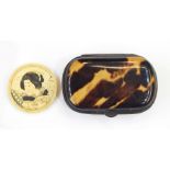 Victorian tortoiseshell and silver purse with compartments, blank cartouche and an ivorine Chinese