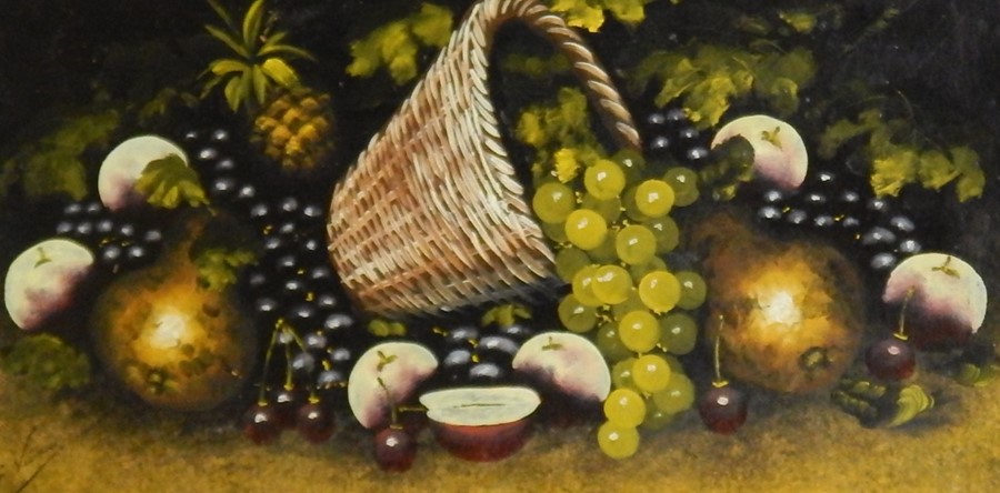 Oils on board Unattributed Still life studies of fruit, signed indistinctly , 29 x 60 cms, framed (