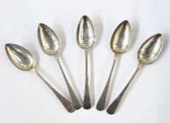Set of five George III Old English feather-edged tablespoons, London 1810, 9.5oz approx