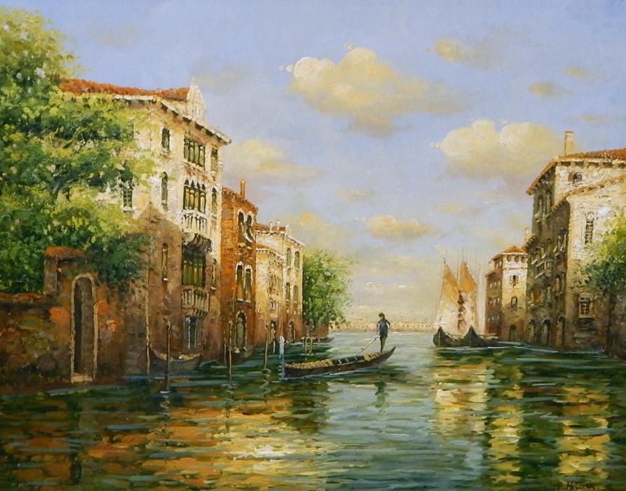 P Manatti Oil on canvas  Venetian scene, signed lower right