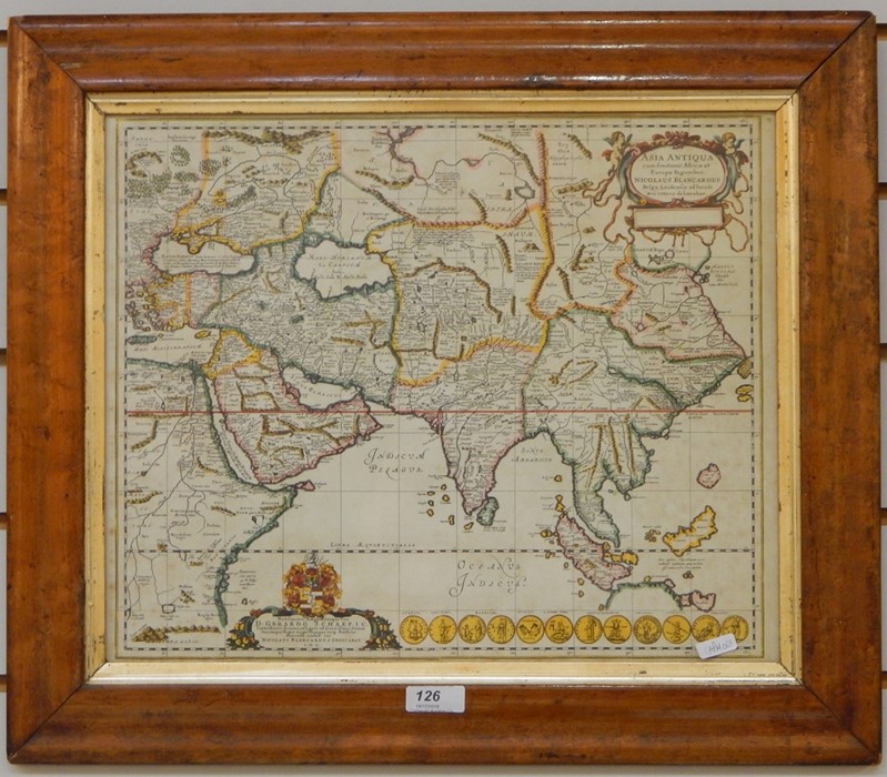 Map after Nicolaus Blancardus "Asia Antiqua cum Finitimis Africae et Europae", 33cm x 41cm (framed)