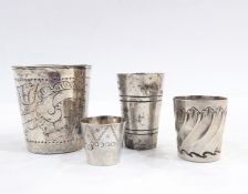 Old continental silver-coloured metal beaker with engraved stylised floral decoration, antique