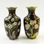 Pair of Chinese porcelain cloisonne enamel vases, each shouldered ovoid and decorated flowering