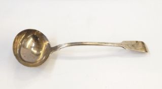 Victorian silver soup ladle, fiddle pattern with crest of burning tower, London 1856, 8oz approx