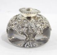 Victorian silver-mounted cut glass paperweight inkwell, pierced floral and scroll decorated, by