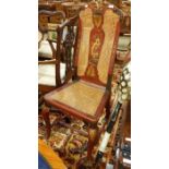 Early 18th century chinoiserie japanned chair in red and gold, possibly Flemish, with foliate carved