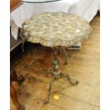 Victorian Kashmiri painted papier mache tripod table, the circular top with scalloped chamfered