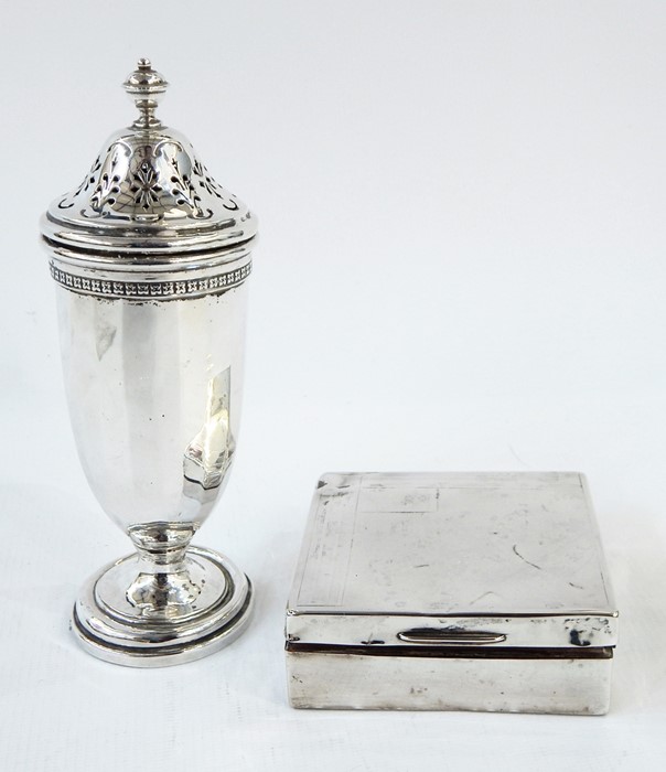 19th century Birmingham silver sugar caster, the domed pierced top surmounted by turned finial,