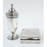19th century Birmingham silver sugar caster, the domed pierced top surmounted by turned finial,