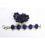 Lapis lazuli and silver-mounted bracelet marked 925 and similar beaded necklace (2)