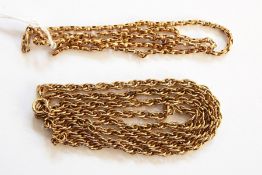 Gold-coloured metal necklace (damaged) and another gilt chain (2)