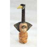 Amanda Popham (b.1954) stoneware sculpture figure "Go as a Goose", half-length figure wearing