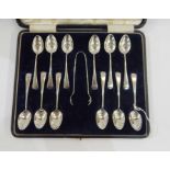 Set of 12 George V silver teaspoons, old English pattern, Birmingham 1912 and the matching claw-