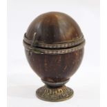 Antique coconut cup with silver-coloured metal mounts, all formal engraved and the handle in the
