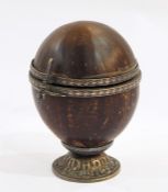 Antique coconut cup with silver-coloured metal mounts, all formal engraved and the handle in the