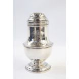 George II silver muffineer of ribbed baluster form, pierced floral cover, London 1731, 4oz approx