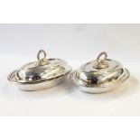 Pair of lidded entree dishes with beaded borders and removable handles to create four dishes